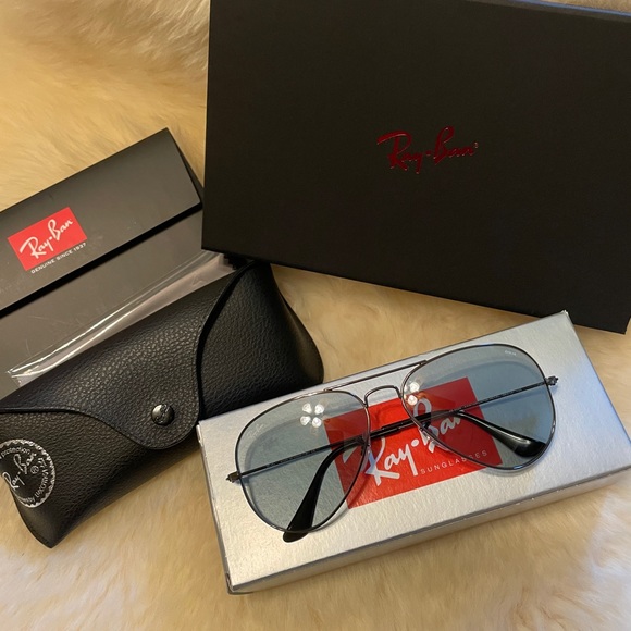 Ray-Ban Aviator Classic Large w/Elove Lenses in Gun Metal and Light Brown BNIB - Picture 8 of 9